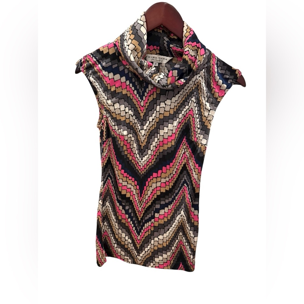 Trina‎ Turk Multicolor Chevron Cowl Neck Sweater